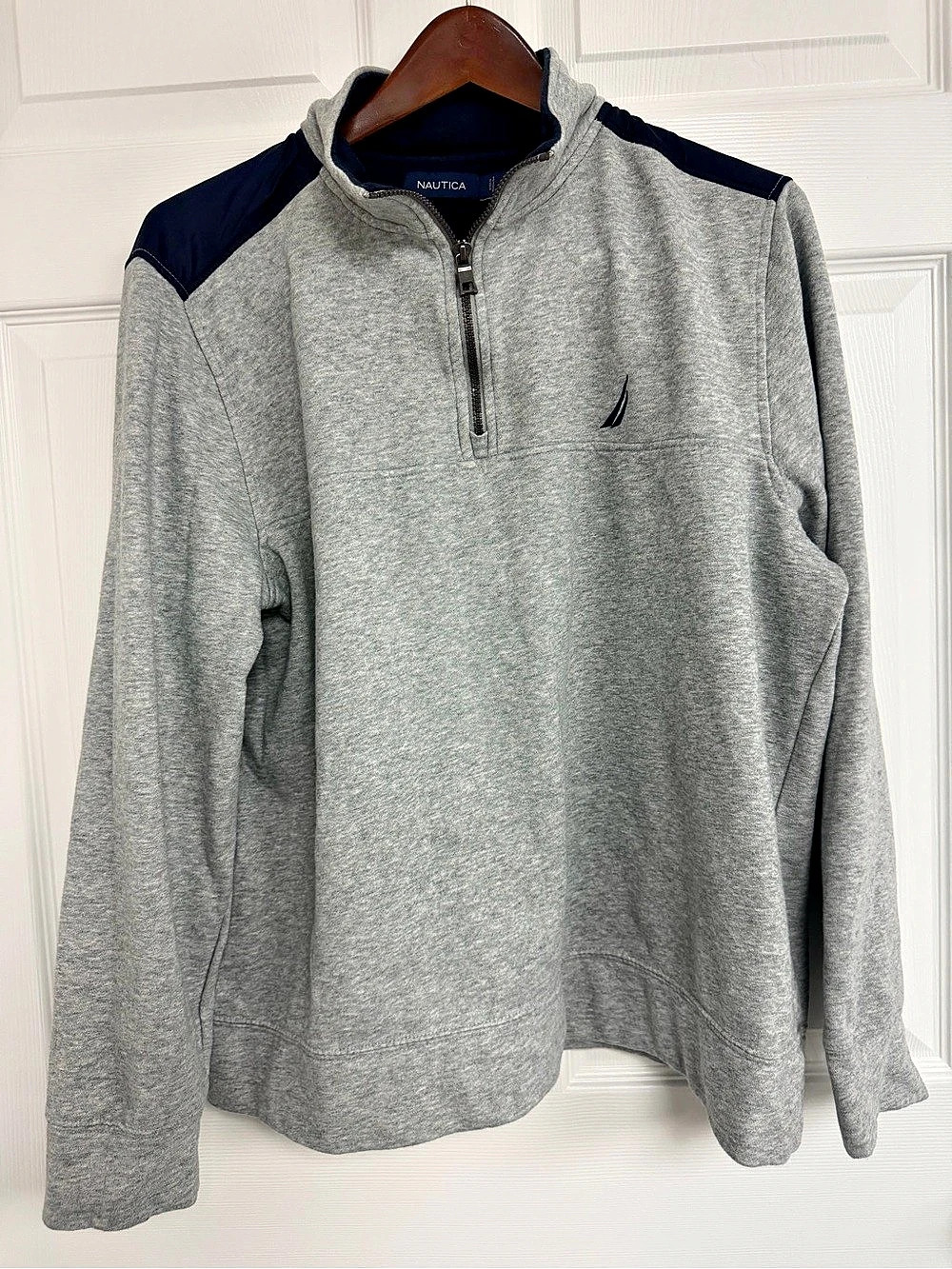 Nautica Quarter-Zip Fleece Sweatshirt Men's Gray & Blue Large